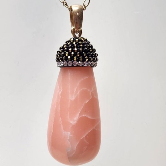 Pink Opal Crystal Stone EmotionalHealing Necklace Pendent